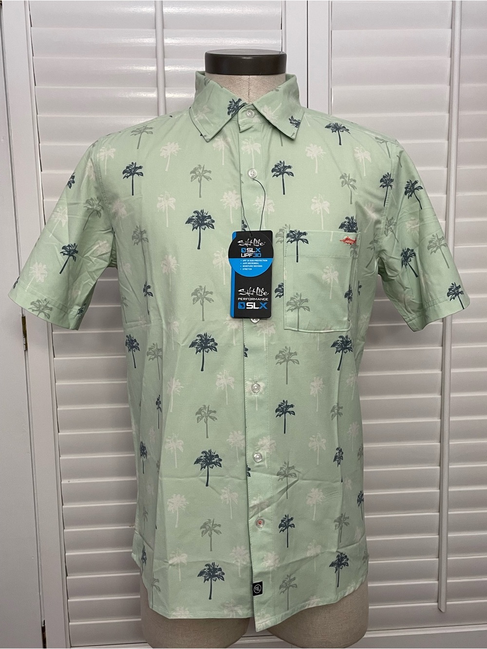 Salt Life Mint Green Palm Print Short Sleeve Button-Down Shirt